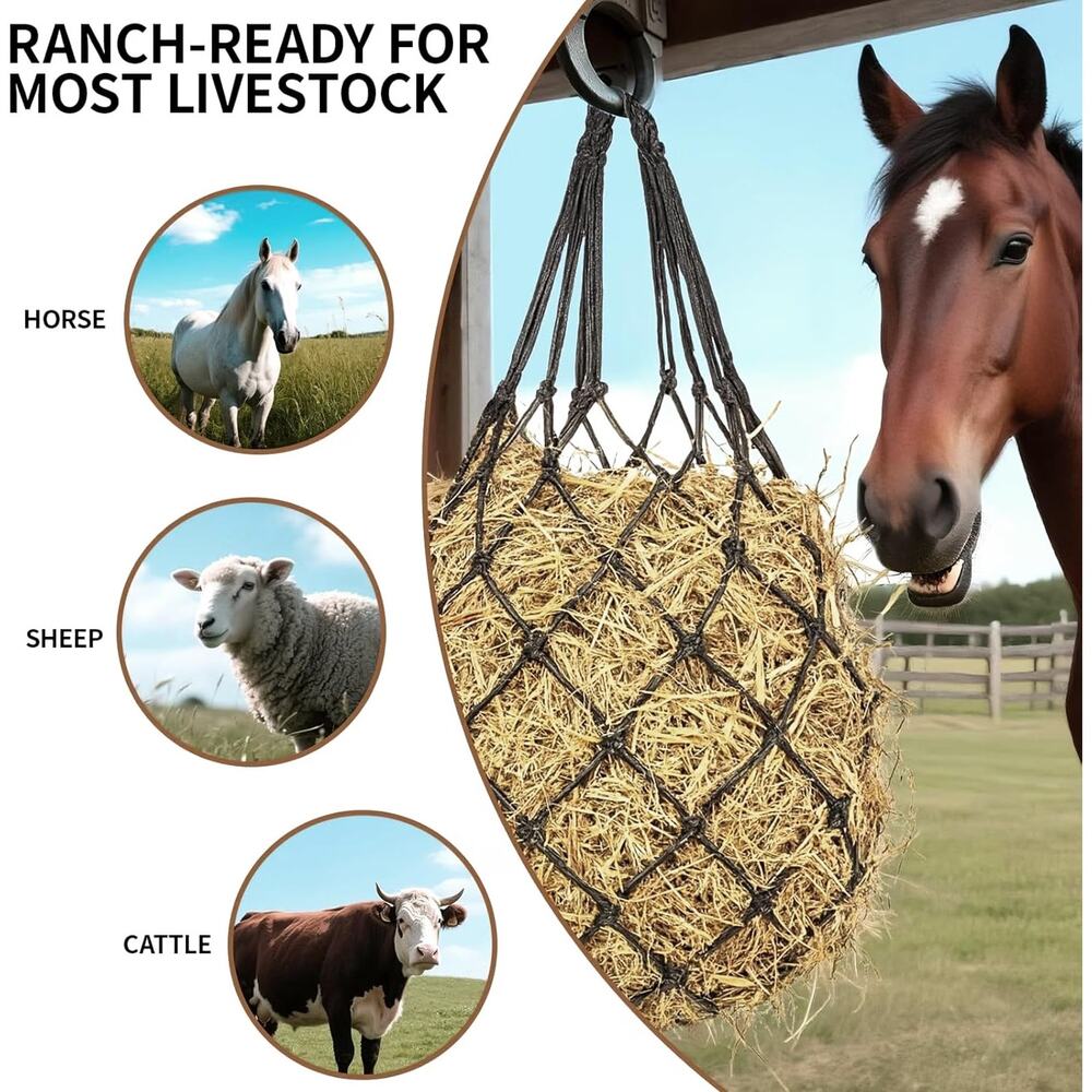 MJFSGYO 2 Pack 40" Slow Feed Horse Hay Nets Black Nylon Feeder Bags New - Picture 3 of 8